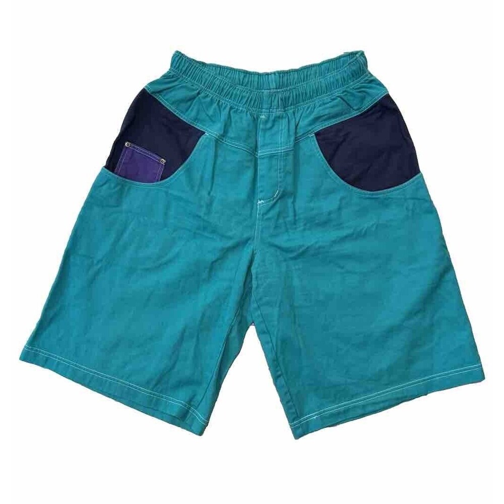 Vintage 90s OP Ocean Pacific Jean Shorts Sz L Teal Baggy 5 Pocket Colorblock